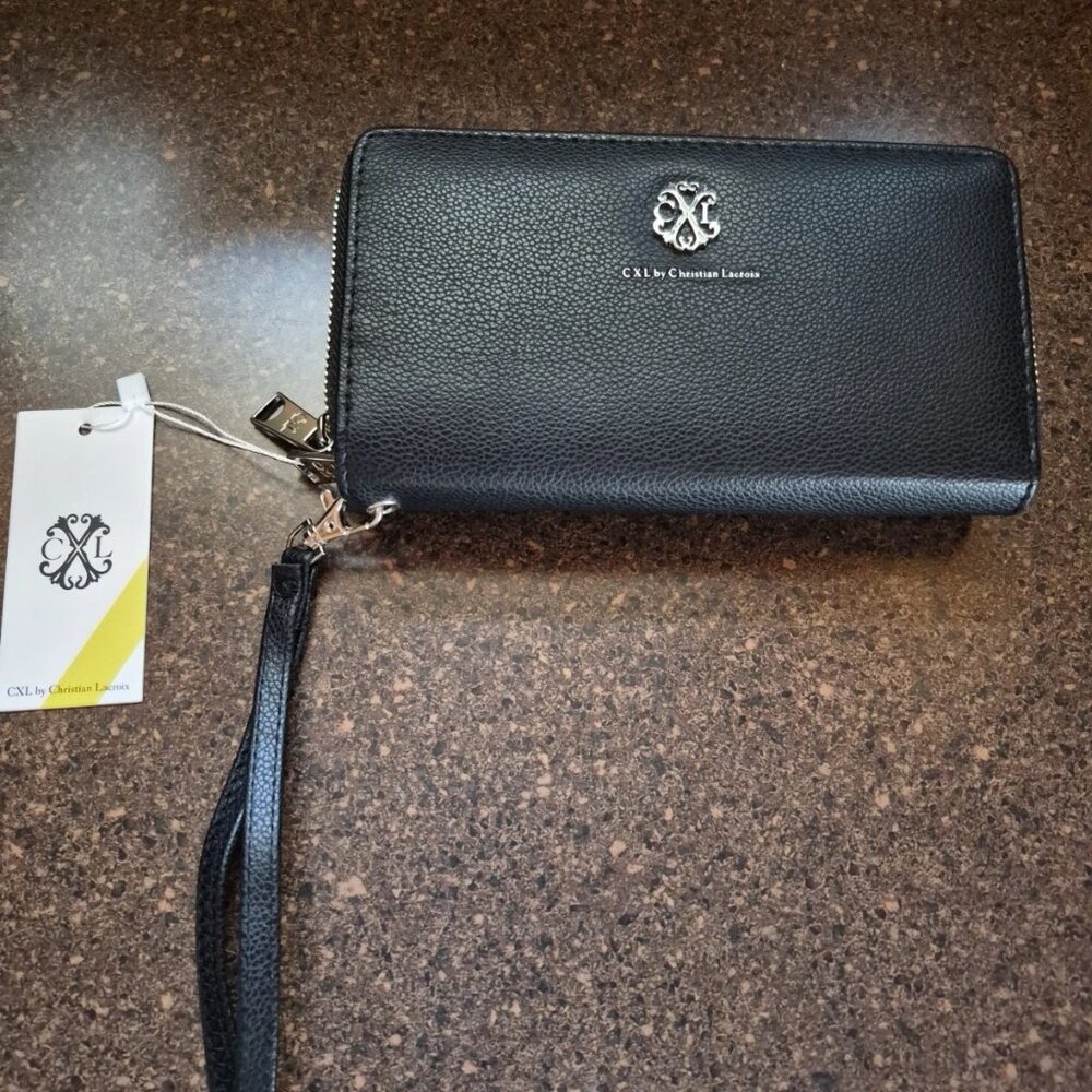 CXL by Christian Lacroix Wallet Black Brandy Pebble Double Zipper Wristlet Women